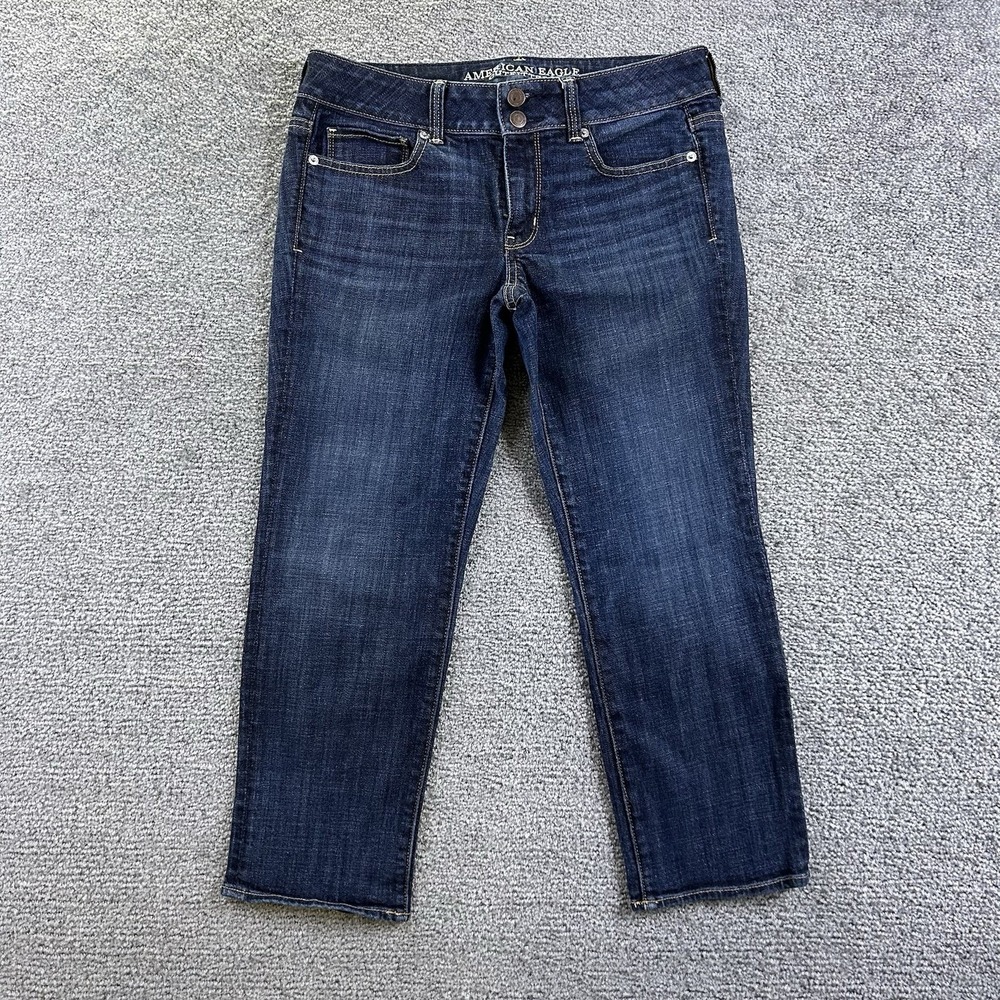 American Eagle Artist Crop Jeans Womens 8 Dark Wash Stretch Denim Mid Rise Blue